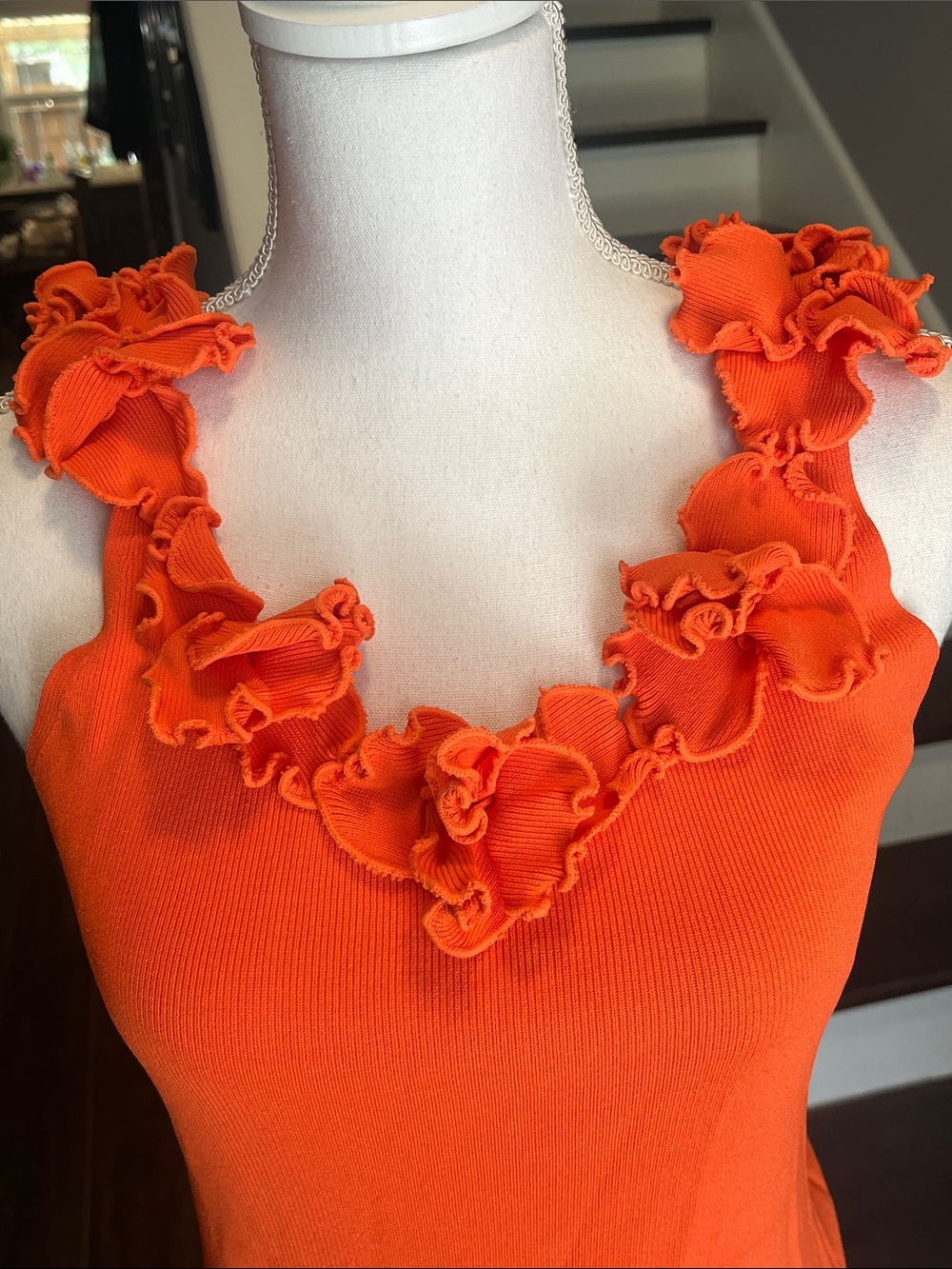 Venini Bright Orange Ruffle-Trim Tank Sz. Lg - Picture 2 of 10